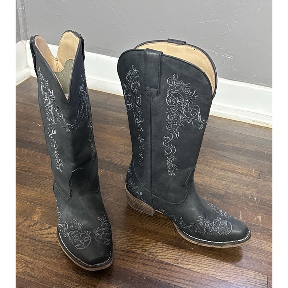 Women's Roper Riley Scroll Western Performance Boot  Size 7 Snip Toe Grey - Picture 2 of 6